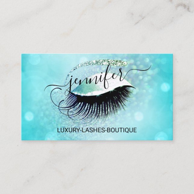 Makeup Eyelash QR Code Ocean Glitter Eye Diamond Business Card (Front)