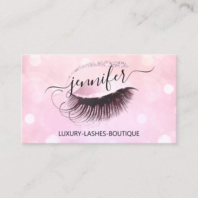 Makeup Eyelash QR Code Pink Glitter Eye Logo Business Card (Front)