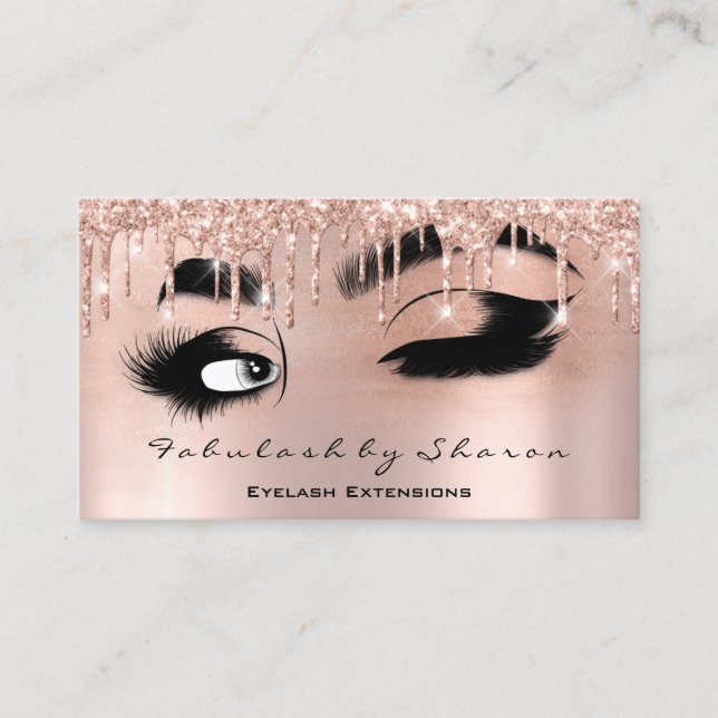 Makeup Eyelash QRCODE Micorblade Brow Rose Drips Business Card (Front)