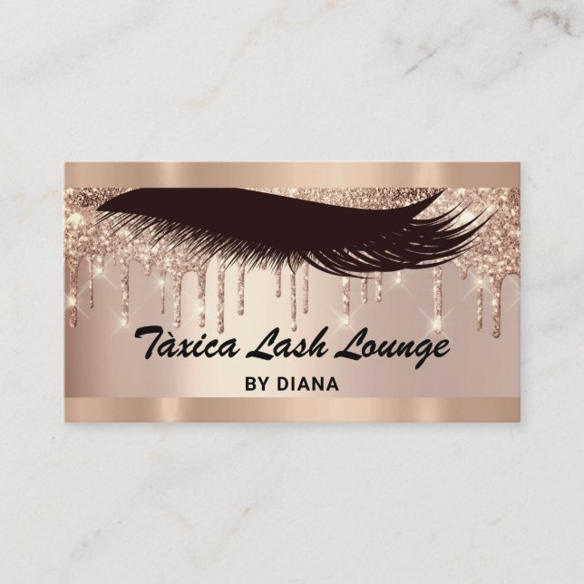 Makeup Eyelash Rose Glitter QRCODE Logo Drips Business Card (Front)