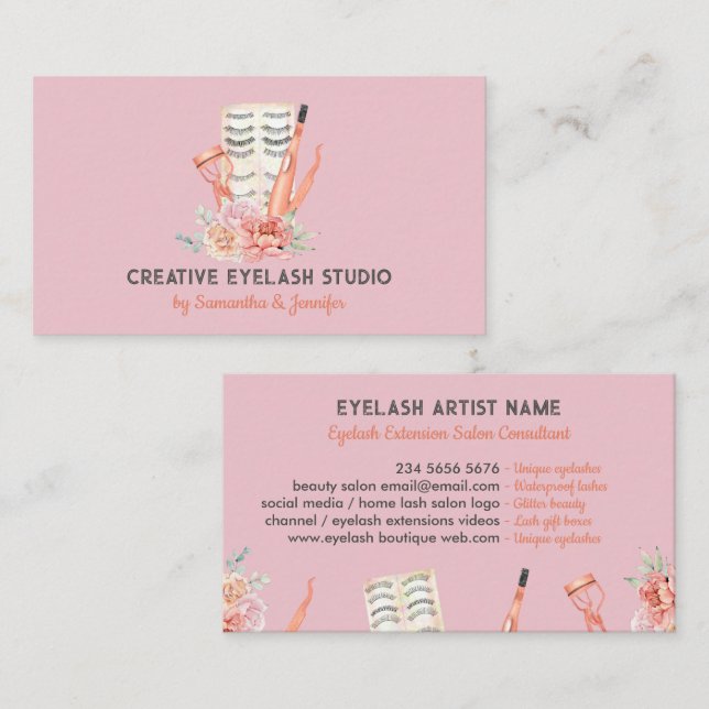 Makeup Eyelash Seller Pink Style Orange  Business Card (Front/Back)