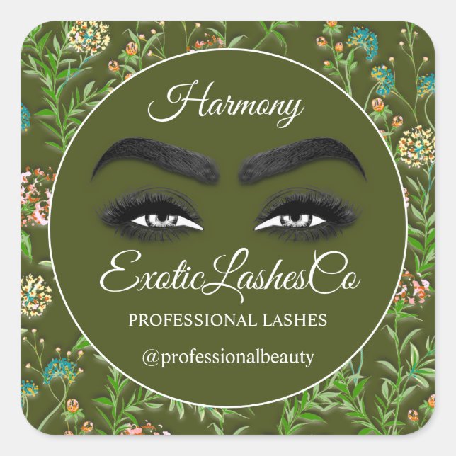 Makeup Eyelash SPA Cleaner Floral Mint Greenery Square Sticker (Front)
