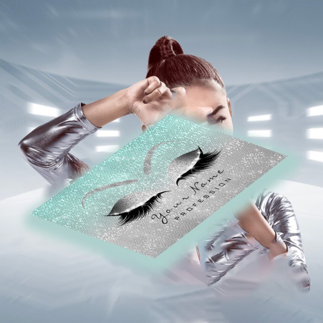 Makeup Eyes Lashes Glitter Silver Grey Blue  Aqua Appointment Card (Makeup Eyes Lashes Glitter Silver Gray Blue Aqua Appointment Card)