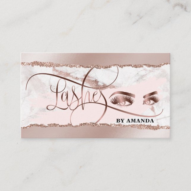 Makeup Eyes Lashes Rose Gold Marble Torn paper Business Card (Front)