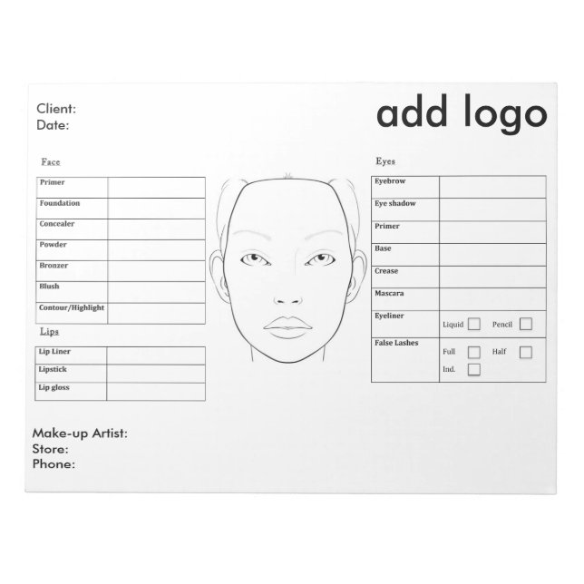 Makeup Face Chart Notepad (Front)