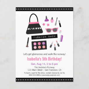 Makeup Fashion Show Birthday Party Invitations