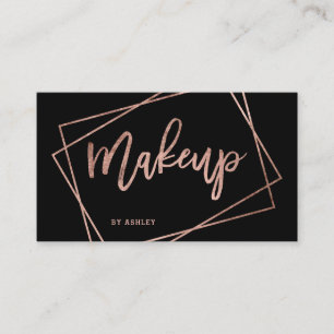 Makeup faux rose gold script geometric business card
