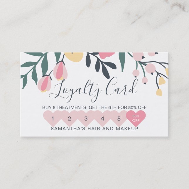 Makeup girly elegant typography pastel floral loyalty card (Front)