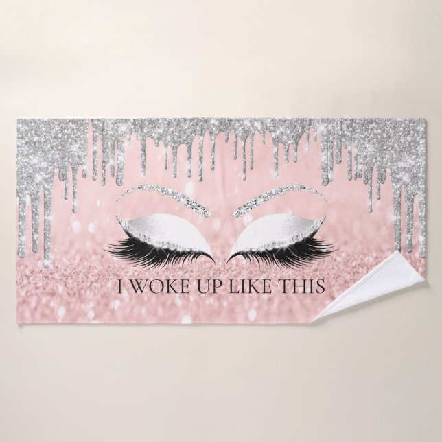 Makeup Glitter Eyes Drip Pink I WOKE UP LIKE THIS Bath Towel (Bath Towel)