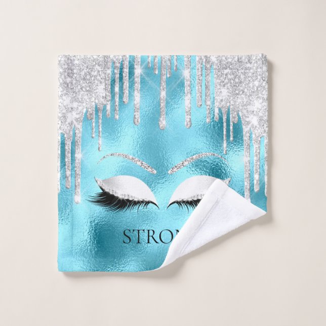 Makeup Glitter Eyes Drips Silver Blue Name Wash Cloth (Wash Cloth)