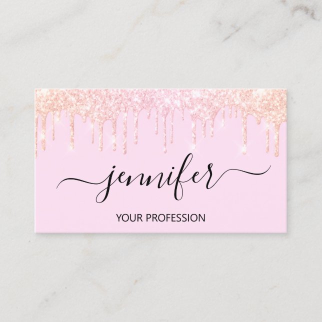 Makeup Glitter Lash Hair Nail Pink Drips Rose Business Card (Front)