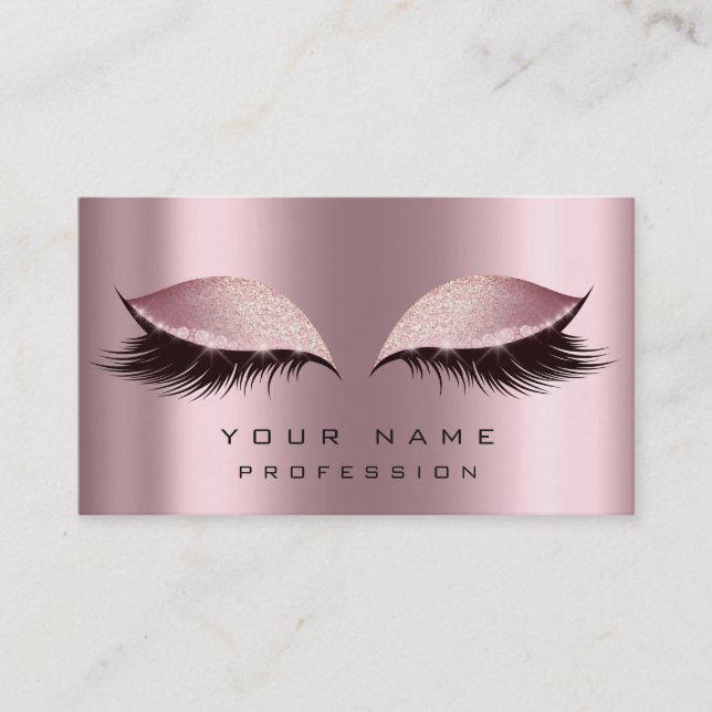 Makeup Gold Rose Pink Glitter Eye Lash Extension Business Card (Front)