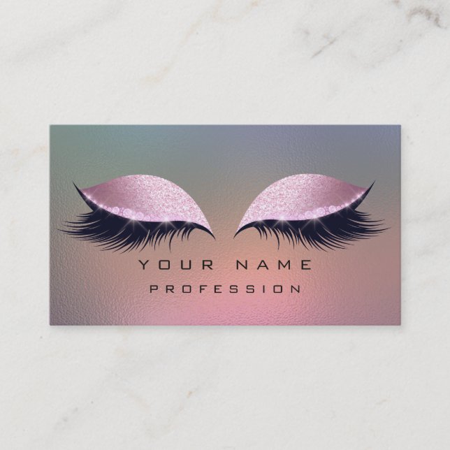 Makeup Gray Ombre Pink Glass Eyes Lashes Glitter Business Card (Front)
