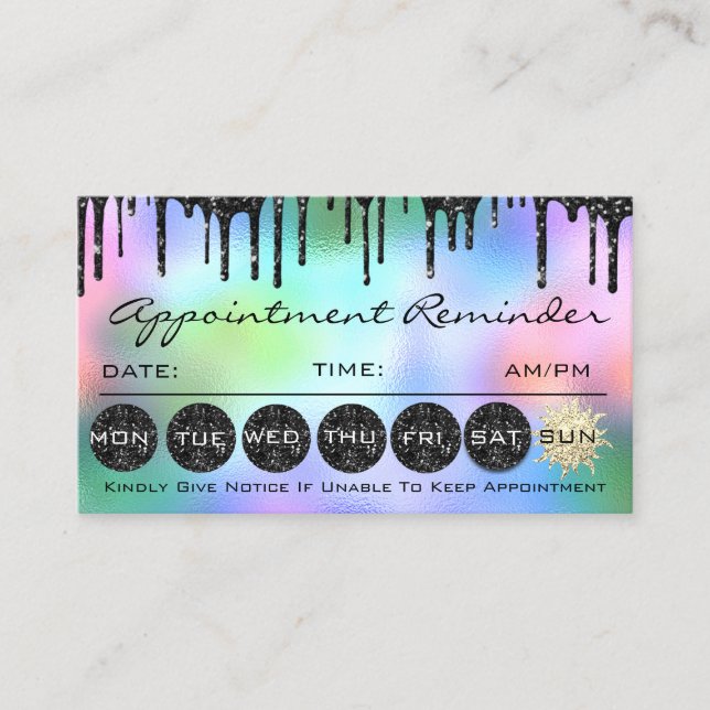Makeup Hair Appointment Reminder Black Glitter Business Card (Front)