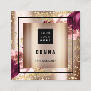 Makeup  Hair Beauty Logo QR CODE Rose Gold Frame Square Business Card