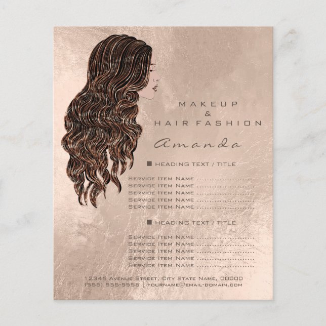 Makeup Hair Beauty Price List Flyer Mermaid Copper (Front)
