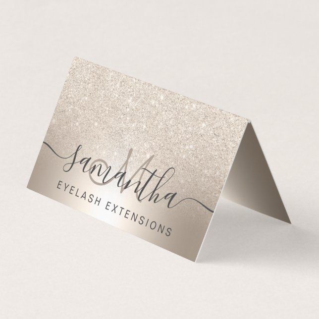 Makeup hair chic gold glitter ombre eye aftercare business card (Front)