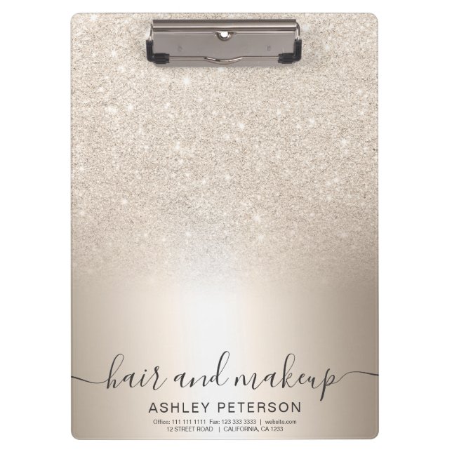 Makeup hair chic gold glitter ombre metallic foil clipboard (Front)