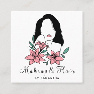 Makeup & Hair Drawn Woman Silhouette Pretty Female Square Business Card