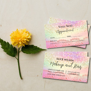 Makeup Hair Pastel Holographic Glitter Appointment Card