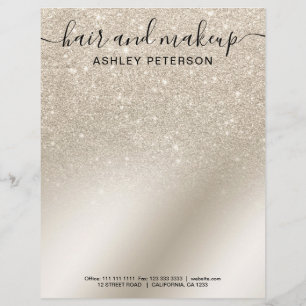 Makeup hair pearl glitter ivory ombre metallic custom letterhead