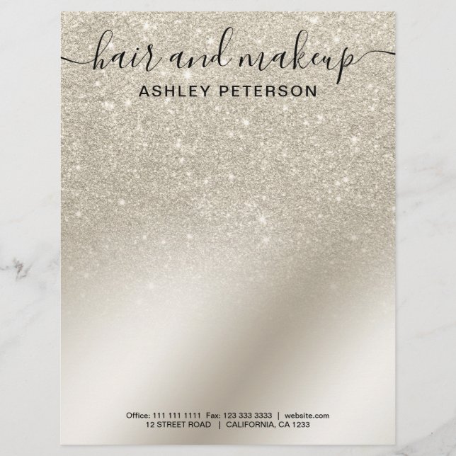 Makeup hair pearl glitter ivory ombre metallic custom letterhead (Front)