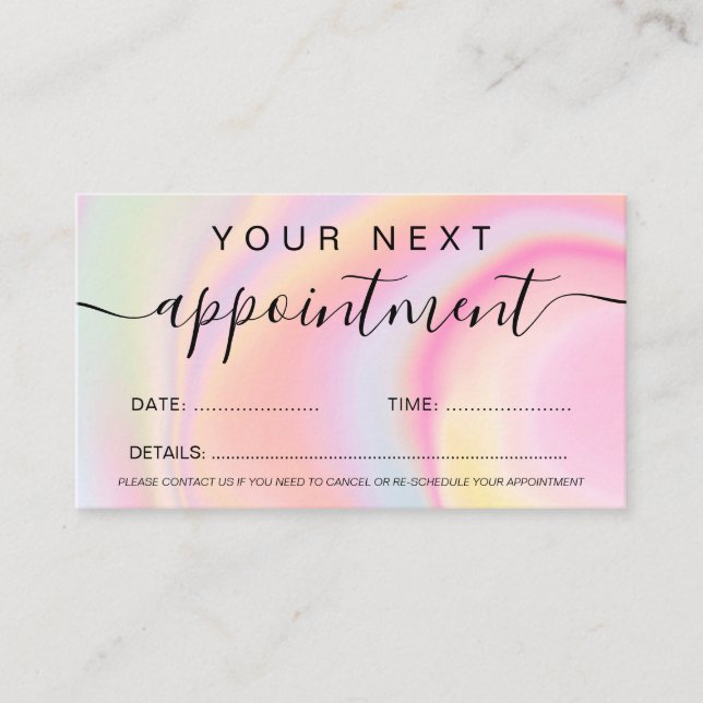 Makeup hair pink girly rainbow unicorn marble appointment card (Front)