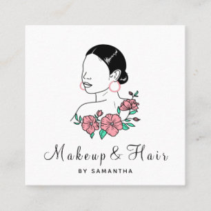 Makeup & Hair Pretty Latina Woman Floral Lady Girl Square Business Card