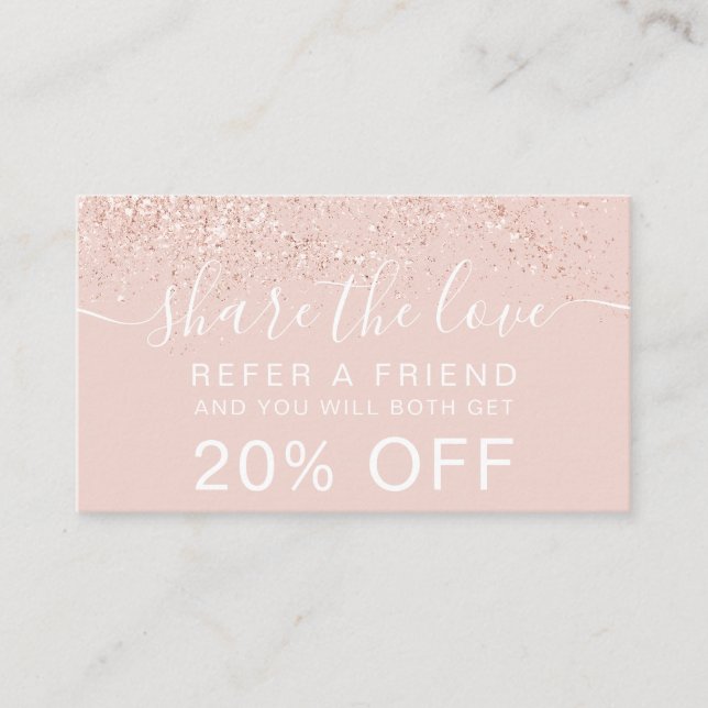 Makeup hair rose gold glitter blush share the love referral card (Front)