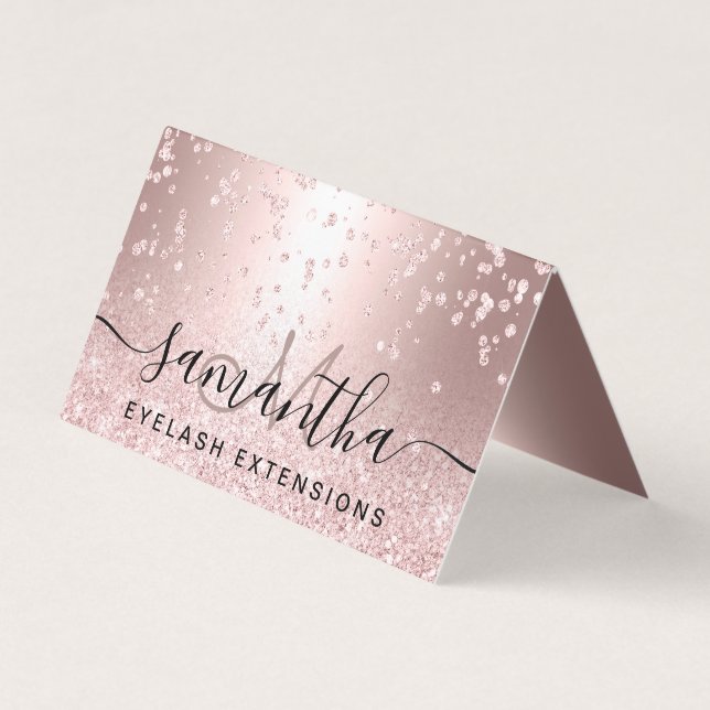 Makeup hair rose gold glitter chic eye aftercare business card (Front)