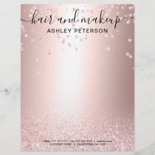 Makeup hair rose gold glitter metallic confetti custom letterhead