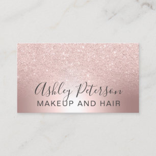Makeup hair Rose gold glitter ombre metallic foil Business Card
