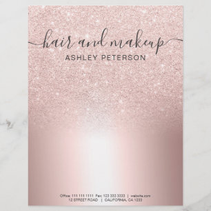Makeup hair Rose gold glitter ombre metallic foil Custom Letterhead