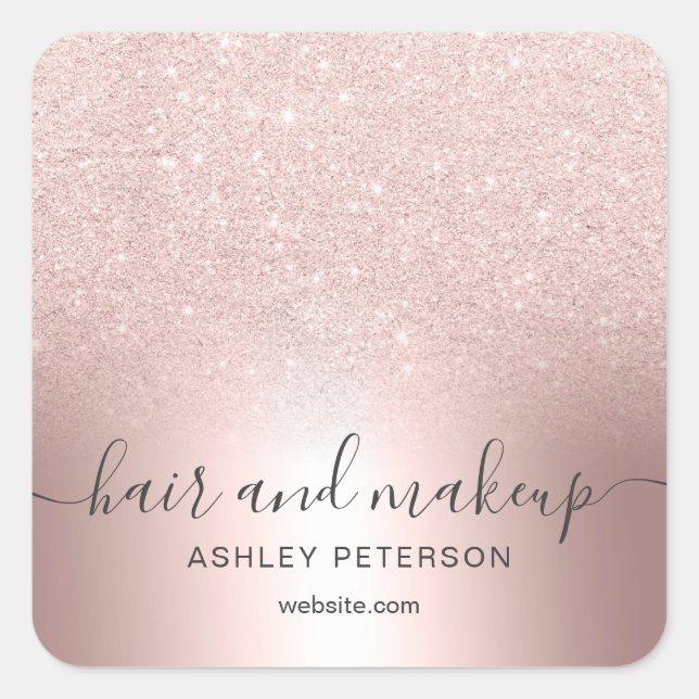 Makeup hair Rose gold glitter ombre metallic foil Square Sticker (Front)