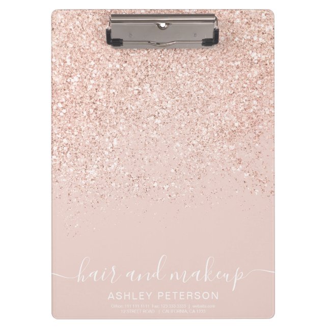 Makeup hair rose gold glitter pastel blush pink clipboard (Front)