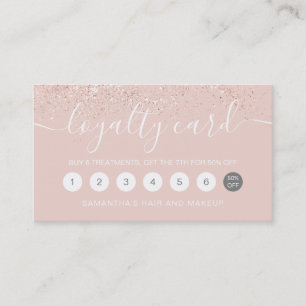 Makeup hair rose gold glitter pastel blush pink loyalty card