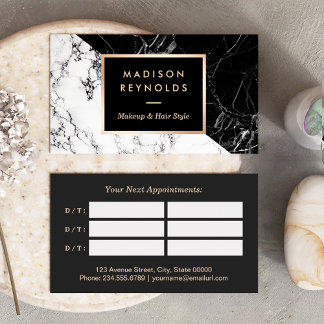 Makeup & Hair Salon Black White Marble Appointment Card