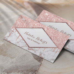 Makeup & Hair Salon Rose Gold Glitter Drips Marble Business Card