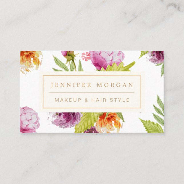 Makeup Hair Style Beauty Salon Feminine Floral Business Card (Front)