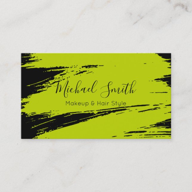 Makeup Hair Style Modern Lime Brush Stroke Business Card (Front)