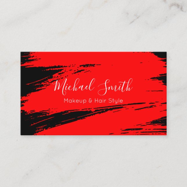 Makeup Hair Style Modern Red Brush Stroke Business Card (Front)