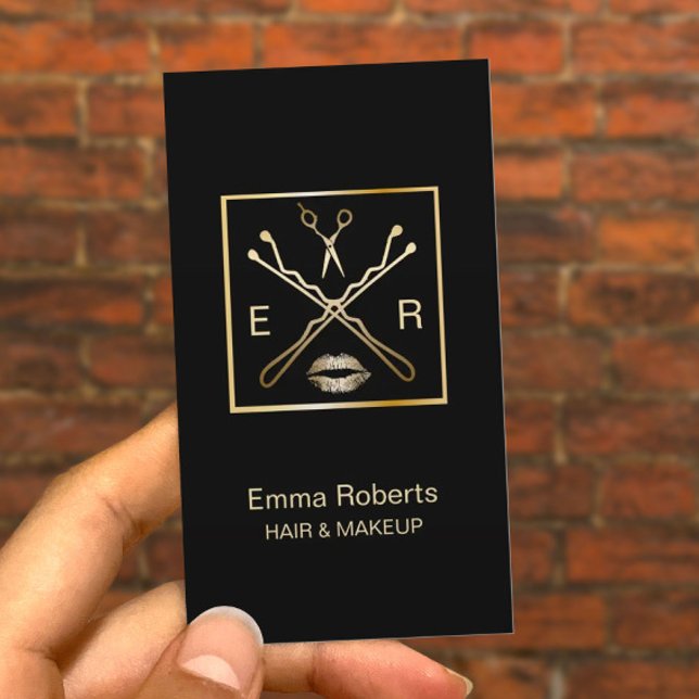 Makeup & Hair Stylist Bobby Pin Scissor & Lips Business Card (Creator Uploaded)