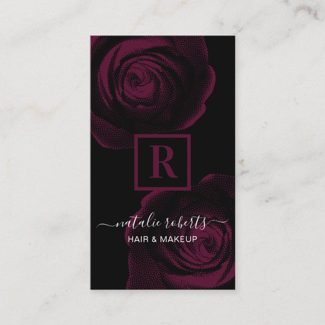 Makeup & Hair Stylist Burgundy Red Floral Salon Business Card (Front)