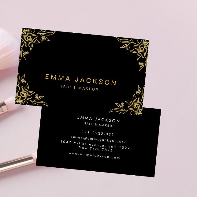 Makeup & Hair Stylist  Elegant  Black & Gold  Business Card (Creator Uploaded)