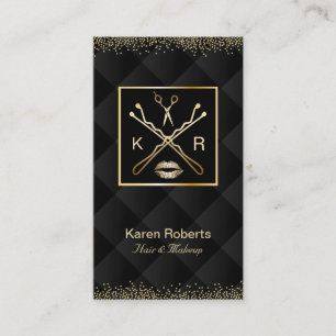 Makeup & Hair Stylist Luxury Gold Black Quilted Business Card