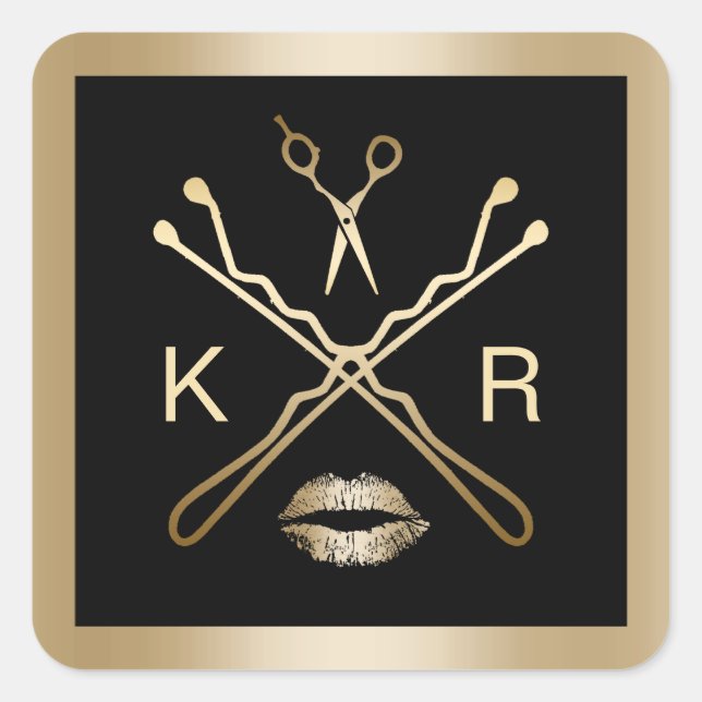 Makeup & Hair Stylist Modern Gold Beauty Salon Square Sticker (Front)