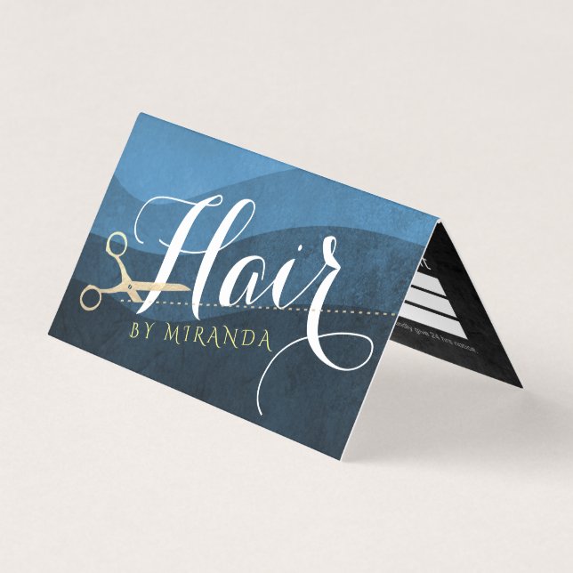 Makeup Hairdresser Blue Gold  Scissors Price List Business Card (Front)