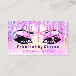 Makeup Hairdresser Holograph Unicorn Drips Pink Business Card