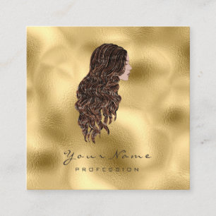 Makeup Hairdresser Lashes Mermaid Square Gold Business Card