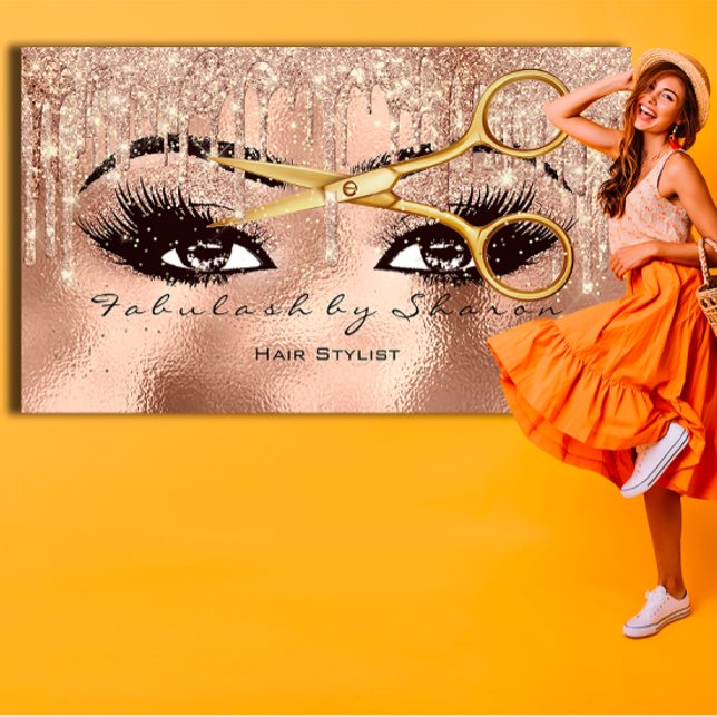 Makeup Hairs Lashes Glitter Drip Scissors Rose Business Card (Makeup Hairs Lashes Glitter Drip Scissors Rose Business Card)